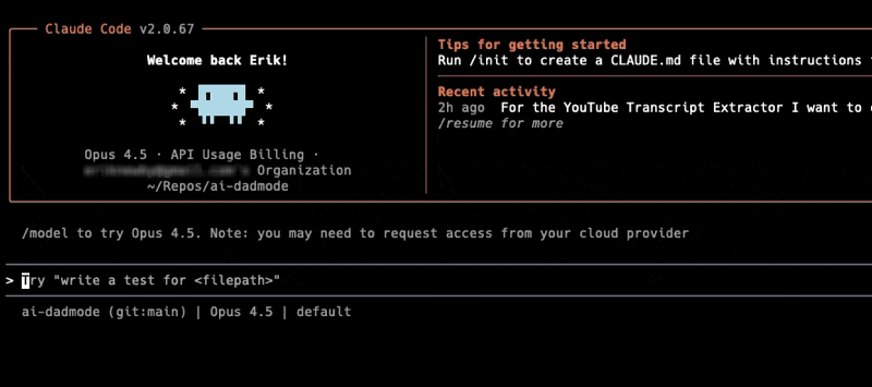 Example of /youtube command in Claude Code